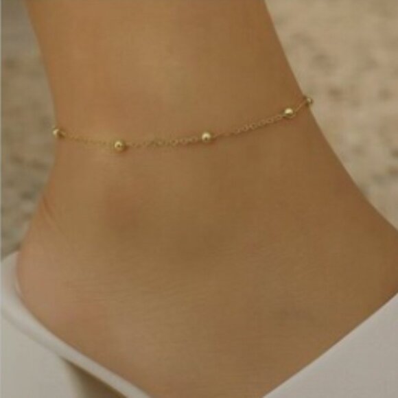 Goldtone Beaded Chain Anklet Charm Leg Bracelet Jewelry Gift for Her Girl - Picture 2 of 5